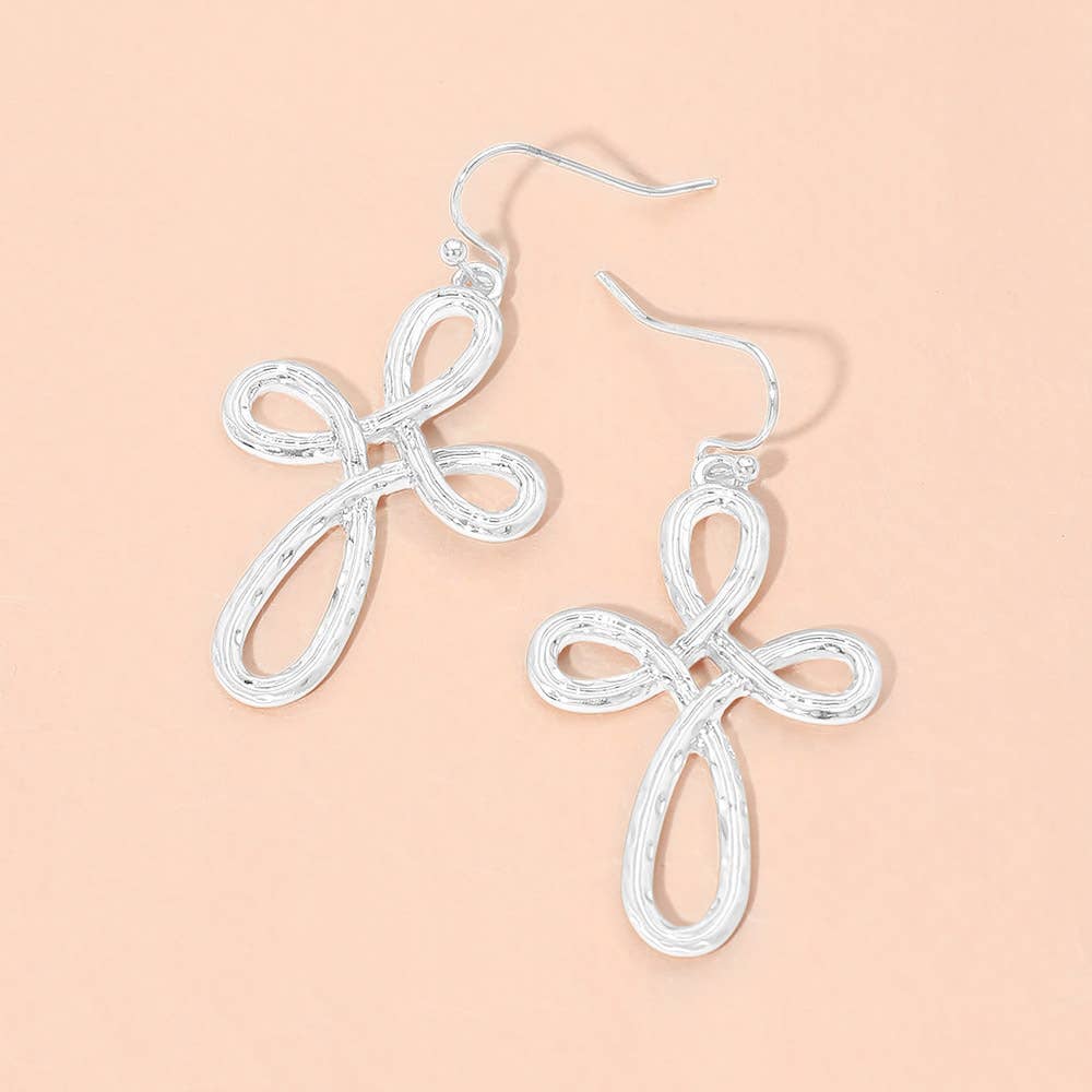 Metal Cross Loop Charm Drop Dangle Earrings