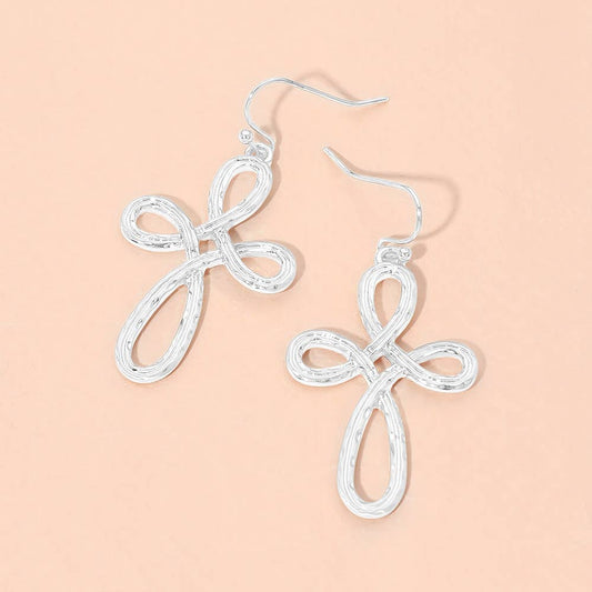 Metal Cross Loop Charm Drop Dangle Earrings