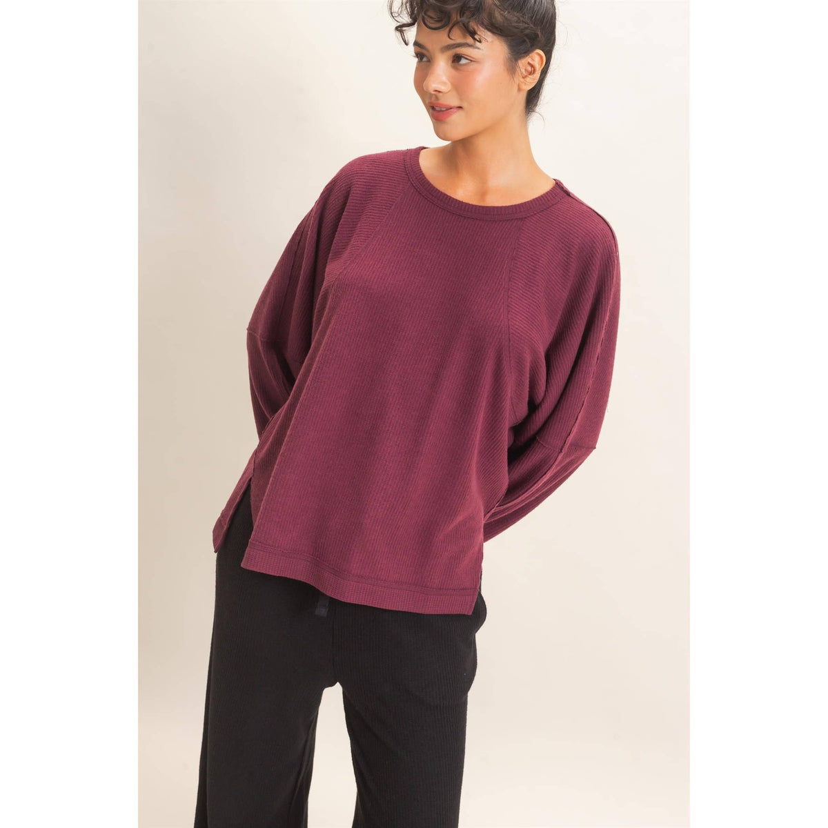 Brushed Waffle Long Sleeve Top