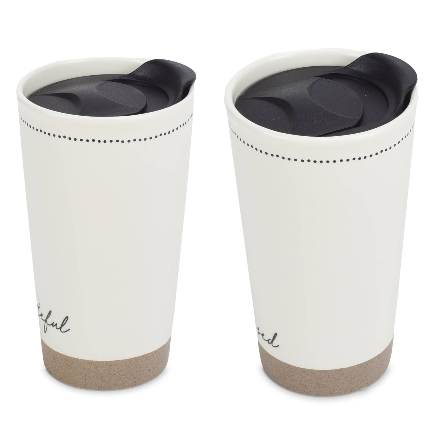 Travel Tumbler Blessed/Grateful White 12 oz Ceramic