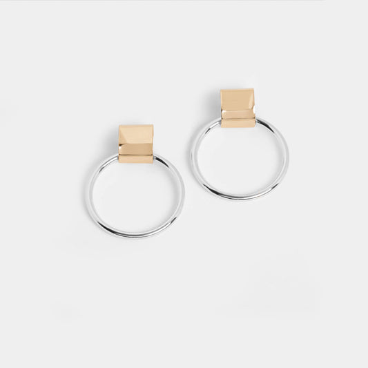 Mixed Metal Sleek Hoop Earrings