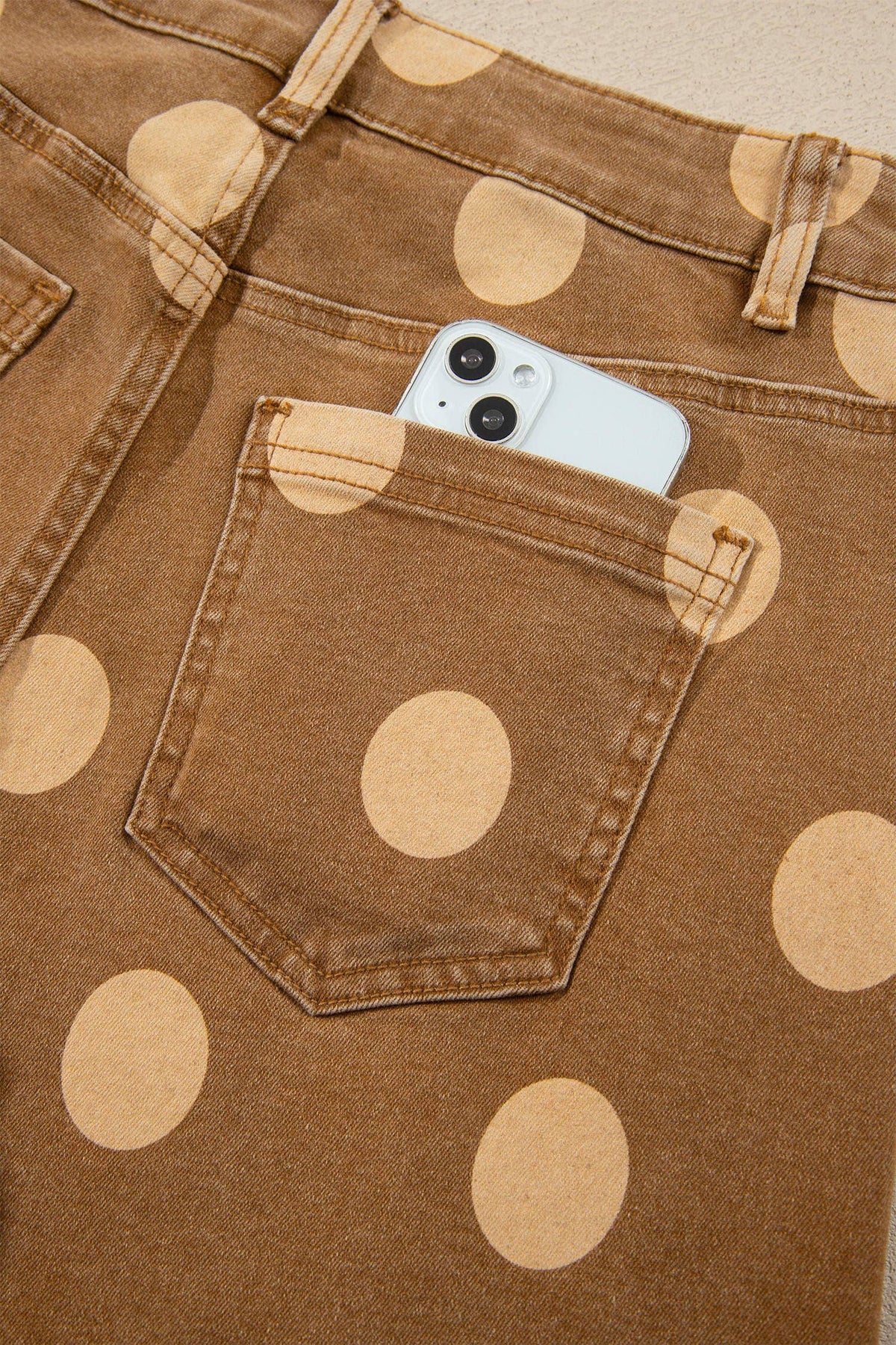 Casual Polka Dot Plus Size Ankle-Length Regular Jeans: Brown