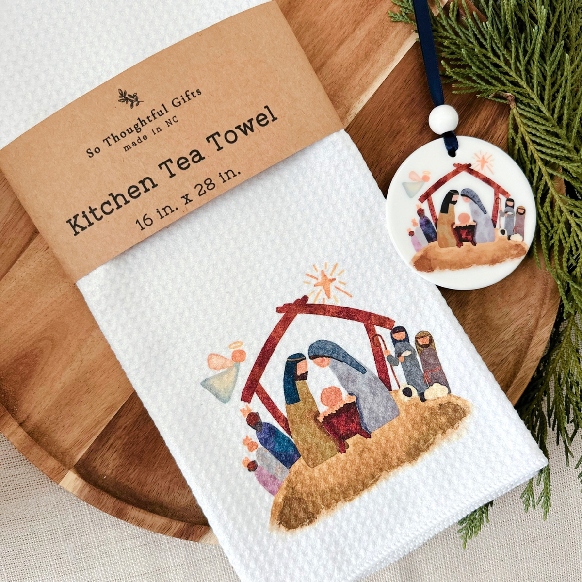 Christmas Gift Set - Nativity Watercolor | Towel & Ornament