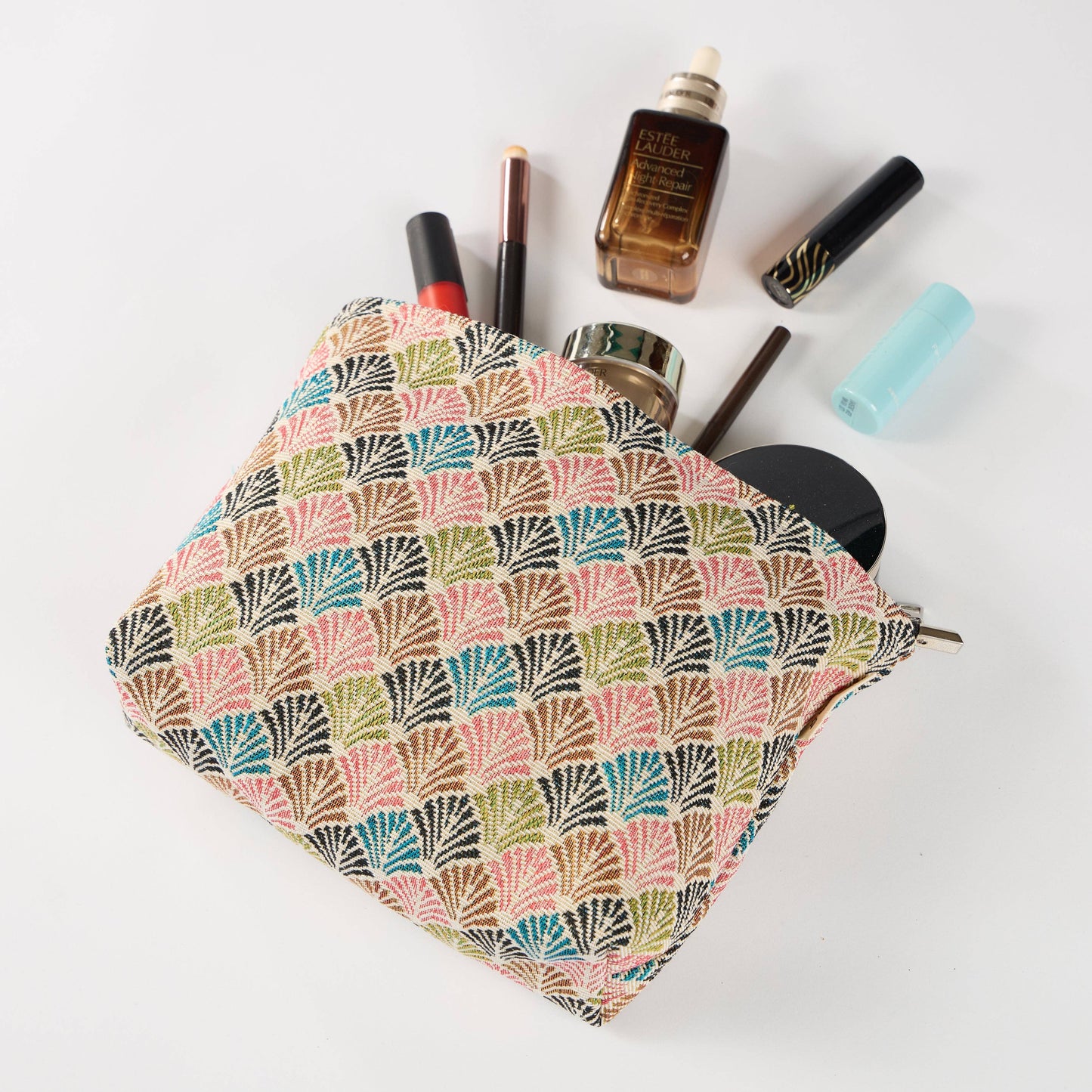 Oriental Waves Multi-Color Print Toiletry / Makeup Bag