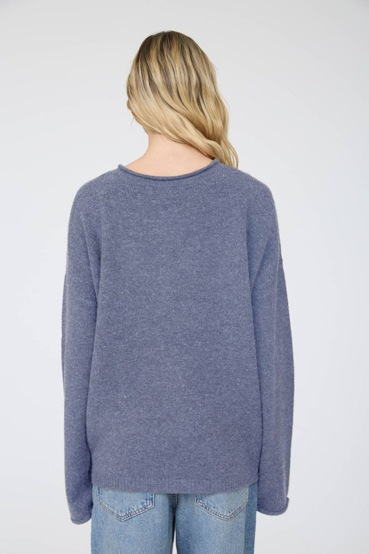 RAW ROLLED EDGE HENLEY RELAXED PULLOVER SWEATER