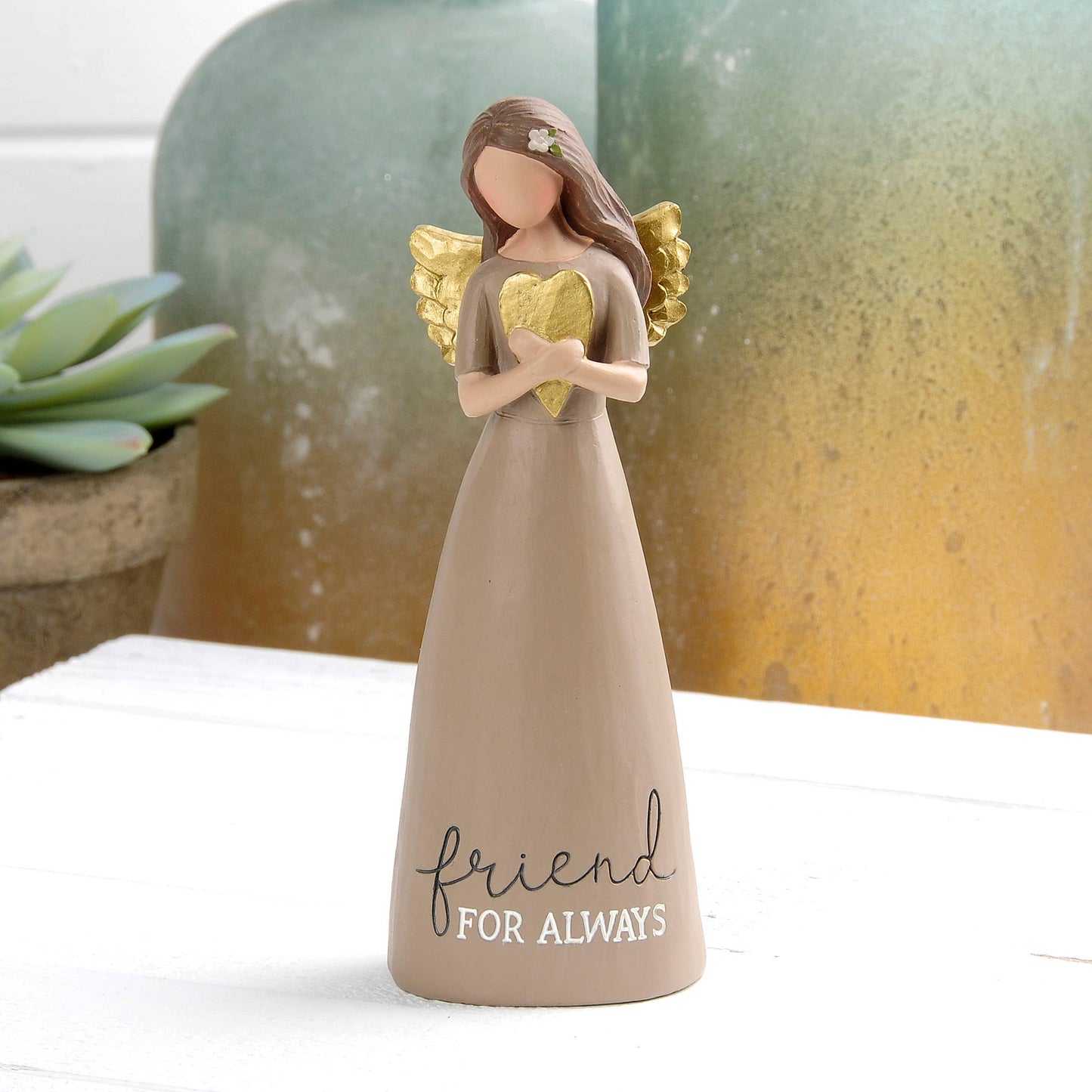 “Friend For Always” Angel Holding Gold Heart
