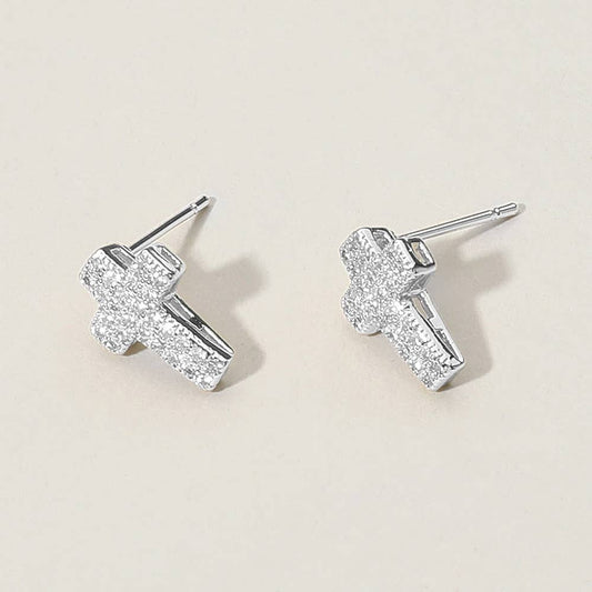 CZ Stone Paved Cross Stud Earrings