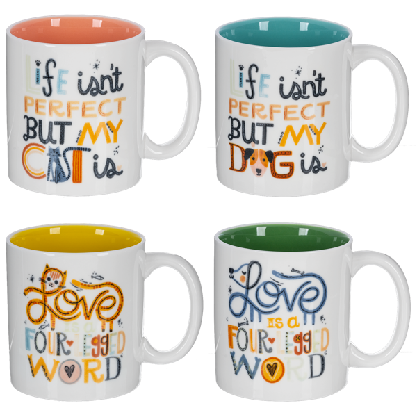 Dog & Cat w/Message Mugs